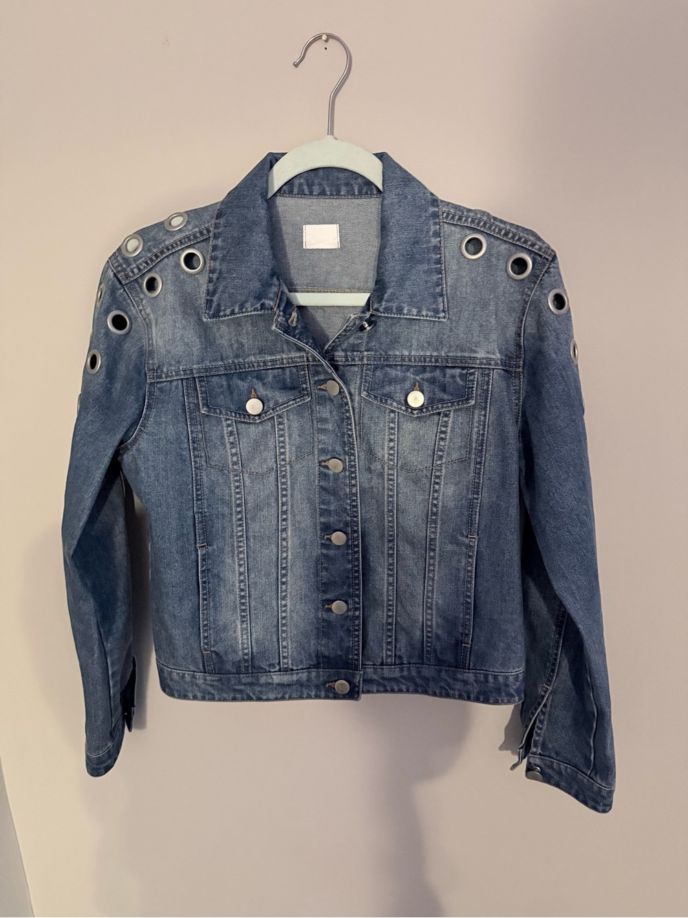 Maison Jules Blue Denim Jacket with Silver Eyelet Detail
